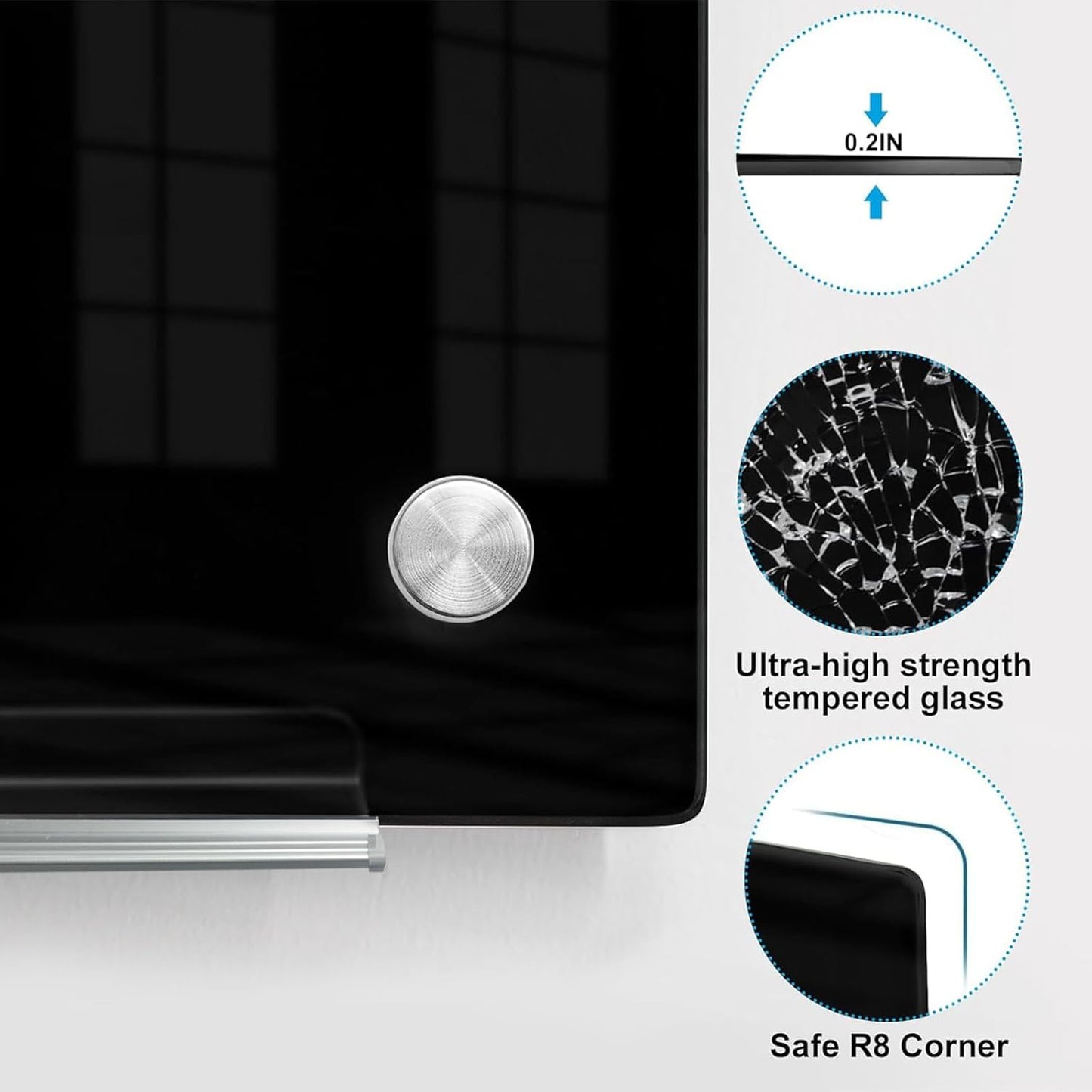 KIZZBY Black Glass Dry Erase Board - Magnetic Blackboard for Wall, 72"x36" Large Frameless Black Whiteboard for Office, Home & School