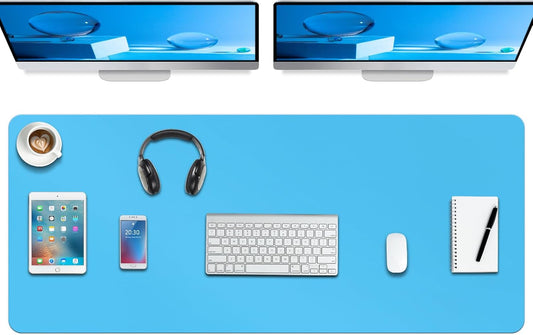 Boutilon Leather Desk Pad Protector,Non-Slip Mouse Pad,Laptop Desk Pad,Office Mouse Mat,Waterproof Leather Desk Blotter,Desk Writing Pad for Office and Home (XXXL-Blue,47"x 24")