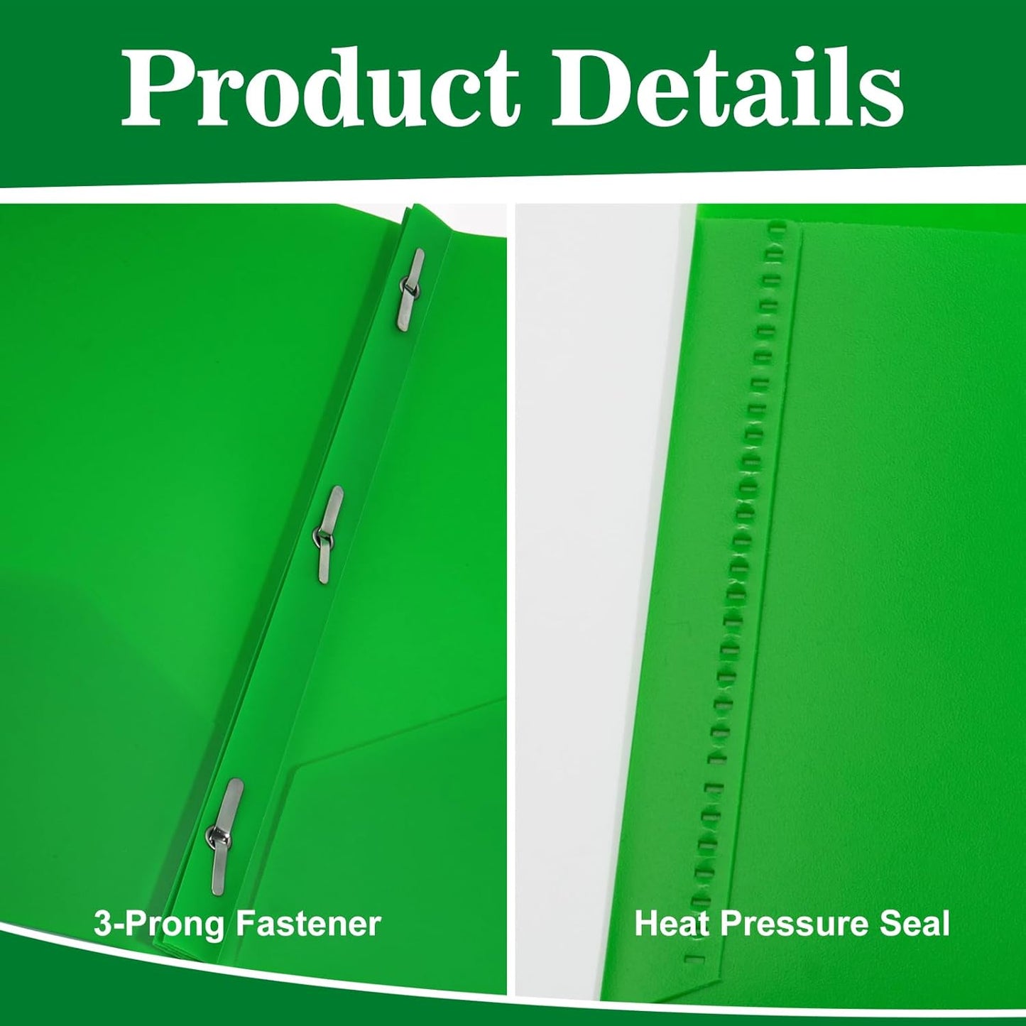 12-Pack Plastic Folders with Pockets and Prongs,2-Pocket Folders with 3 Fasteners, Poly Folders Holds 8-1/2" x 11" Paper for School/Office/Home, Green