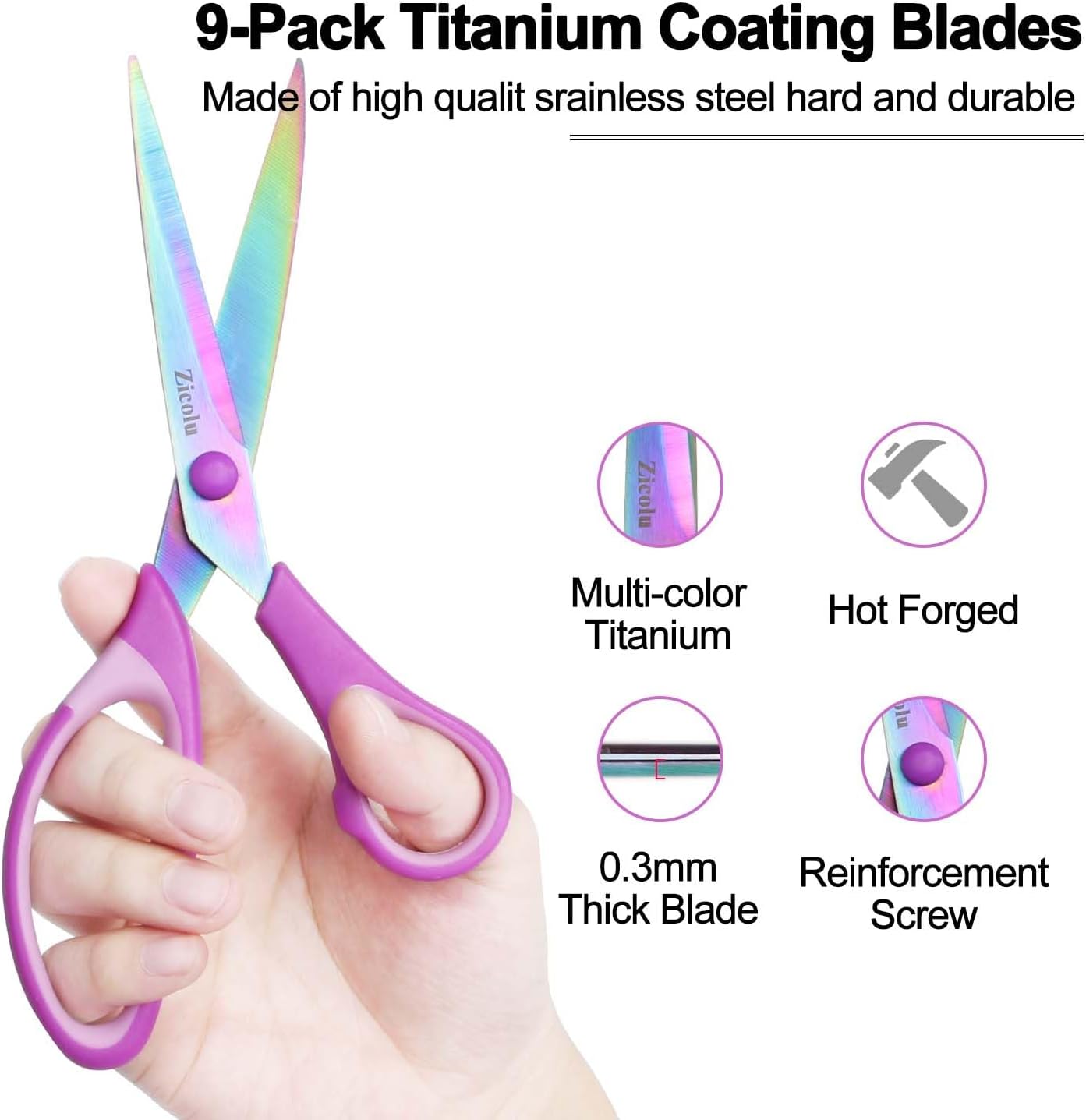 8.5" Scissors Bulk Set of 12-Pack, Sharp Scissors all Purpose Heavy Duty, Non-Stick and Titanium Coating Blade, Multipurpose Shears for Office Home School Sewing Fabric DIY Craft Supplies