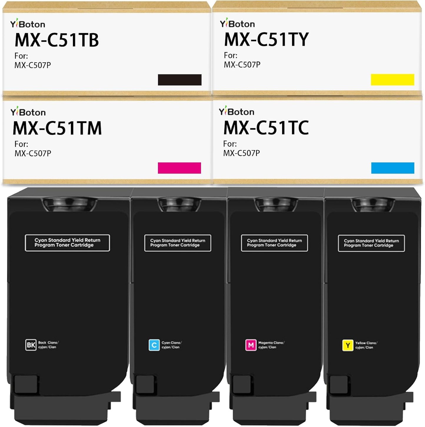 High Yield MXC51T MX-C51T Toner Cartridge Replacement Sharp MX-C51TB MX-C51TC MX-C51TY MX-C51TM Compatible for Sharp MX-C507P Printer(4 Pack)