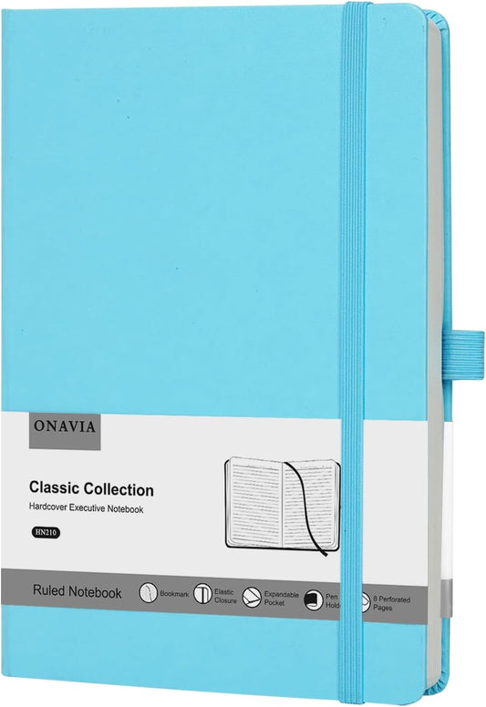 Lined Journal Notebooks for Work, Travel, College, A5 Size 100 GSM Thick Paper, Classic Ruled Journaling Notebook, Hardcover Notepad for Writing 160 Pages, 5.5 x 8.3 inch, Sky Blue