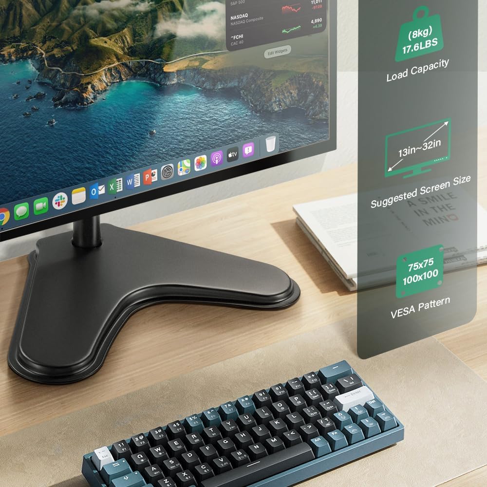 FURWOO Adjustable Tvstand Single Computer Monitor Riser for 13'' to 32'' Screen,75x75mm,100x100mm
