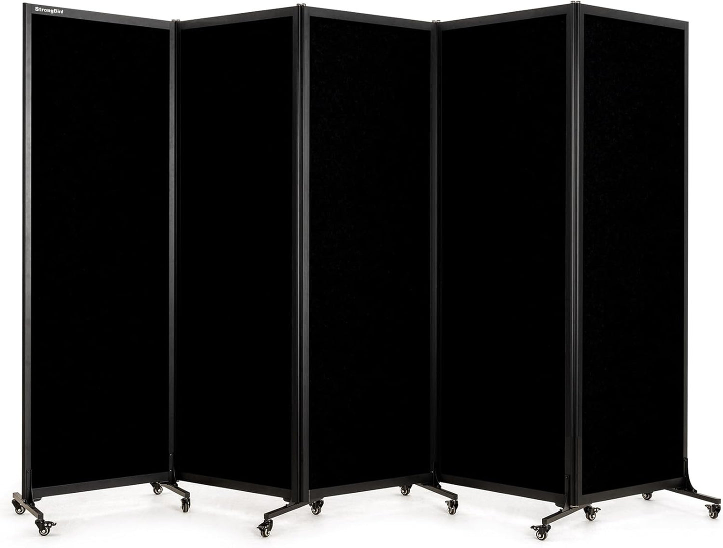 Upgrade Version Room Partition and Divider, Freestanding Rolling Dividers with Wheels,Office Privacy Screen Divider Wall,Classroom Felt Dividers,10'6"L* 6'7"H,5 Panel,Black