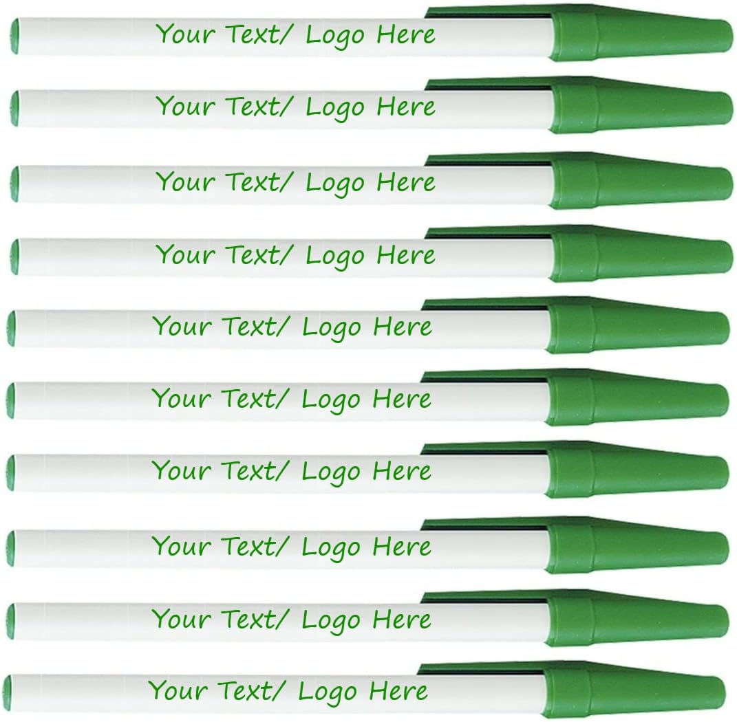 Personalized Stick Pens With your Custom Logo or Text-500 Pack Bulk-for Businesses, Parties, and Events, Custom Printed Slim Ballpoint Pens with Cap, Lime Green, Black Ink