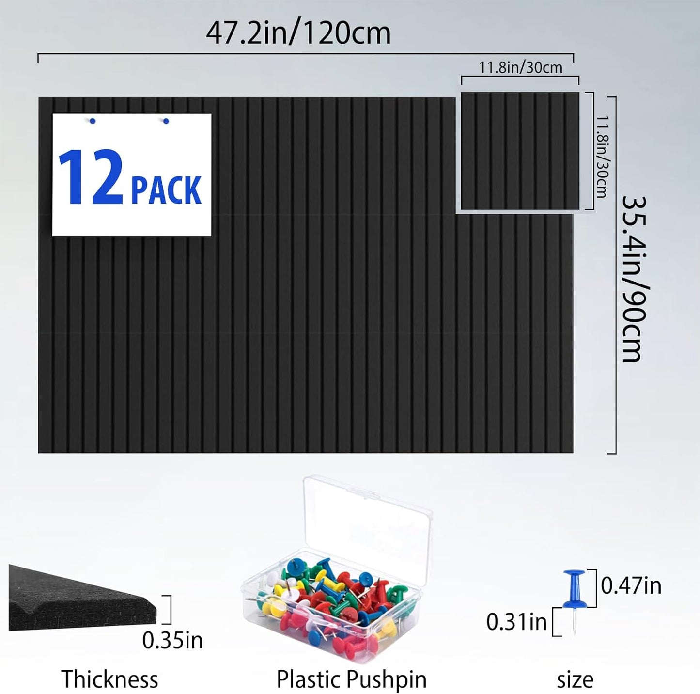 Cork Boards for Walls 48" x 36" Felt Board Alternative, 12 Pack Felt Wall Tiles Bulletin Board, Large Cork Board for Office Pin Board Tack Board Cork Boards