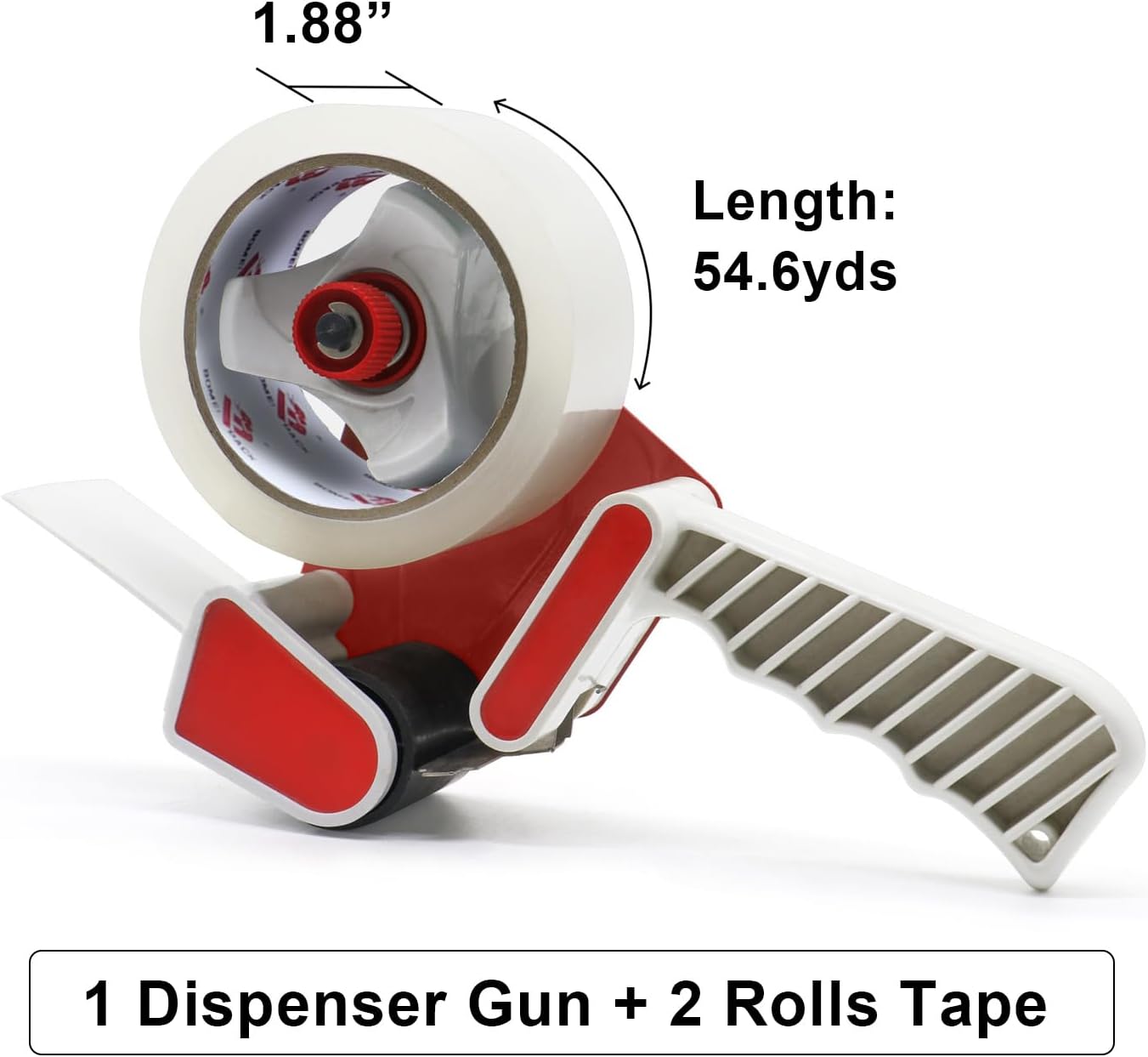 BOMEI PACK Heavy Duty Packaging Tape Dispenser, 2 Inch Tape Gun with Clear Tape, 1 Dispenser + 2 Rolls