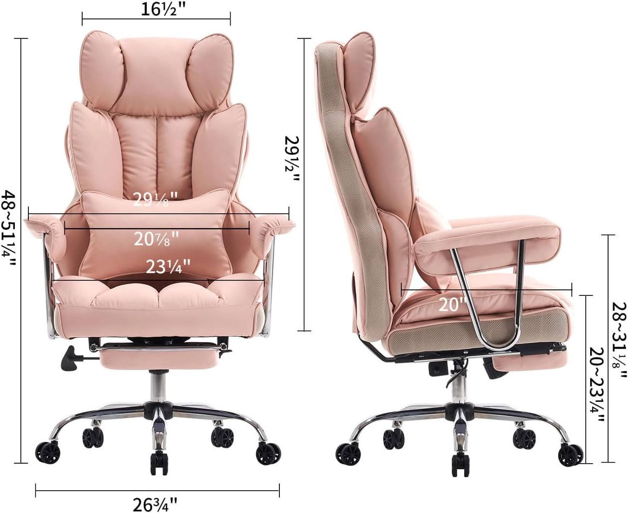 Efomao Big and Tall Office Chair 400LBS, Heavy Duty Executive Office Chair with Foot Rest, Home Office Desk Chairs, Pink Big Tall Computer Chair