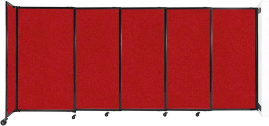 Wall-Mounted Sliding StraightWall Room Divider | Adjustable Widths | Locking Wheels | Room Separator | Up to 11'3" Wide x 5' Tall Red Fabric Panels