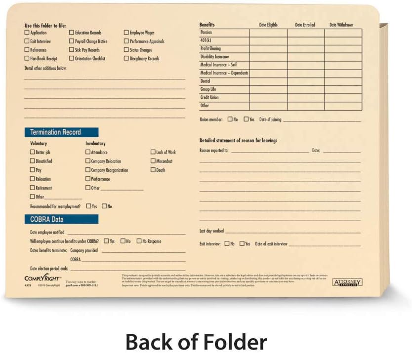 Confidential Personnel Pocket File | 12" x 9-1/2" | Expandable File Folder | 25 Pack