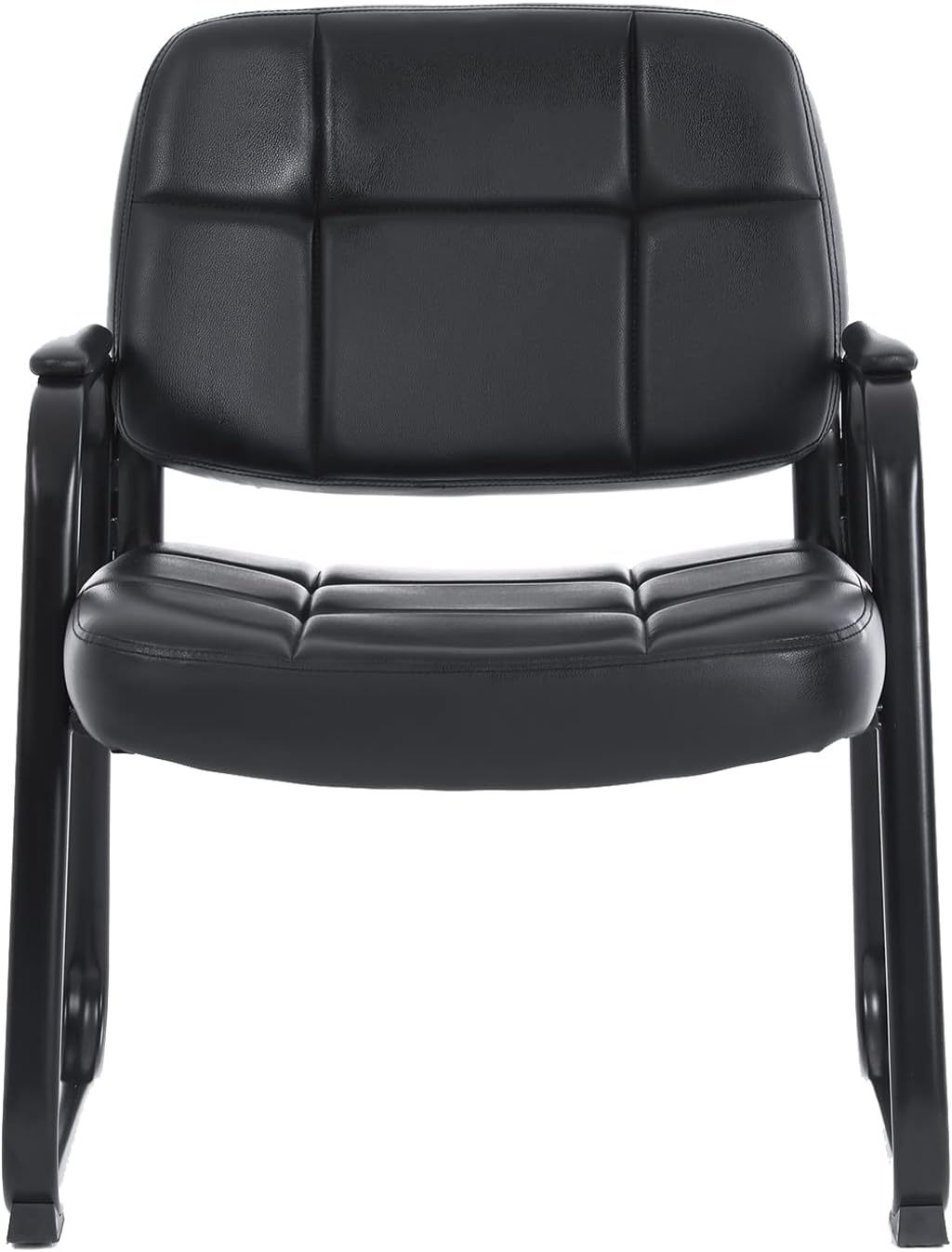 CLATINA Big & Tall Waiting Room Guest Chair with Bonded Leather Padded Arm Rest and Sled Base for Office Reception Lobby and Conference Desk, Black
