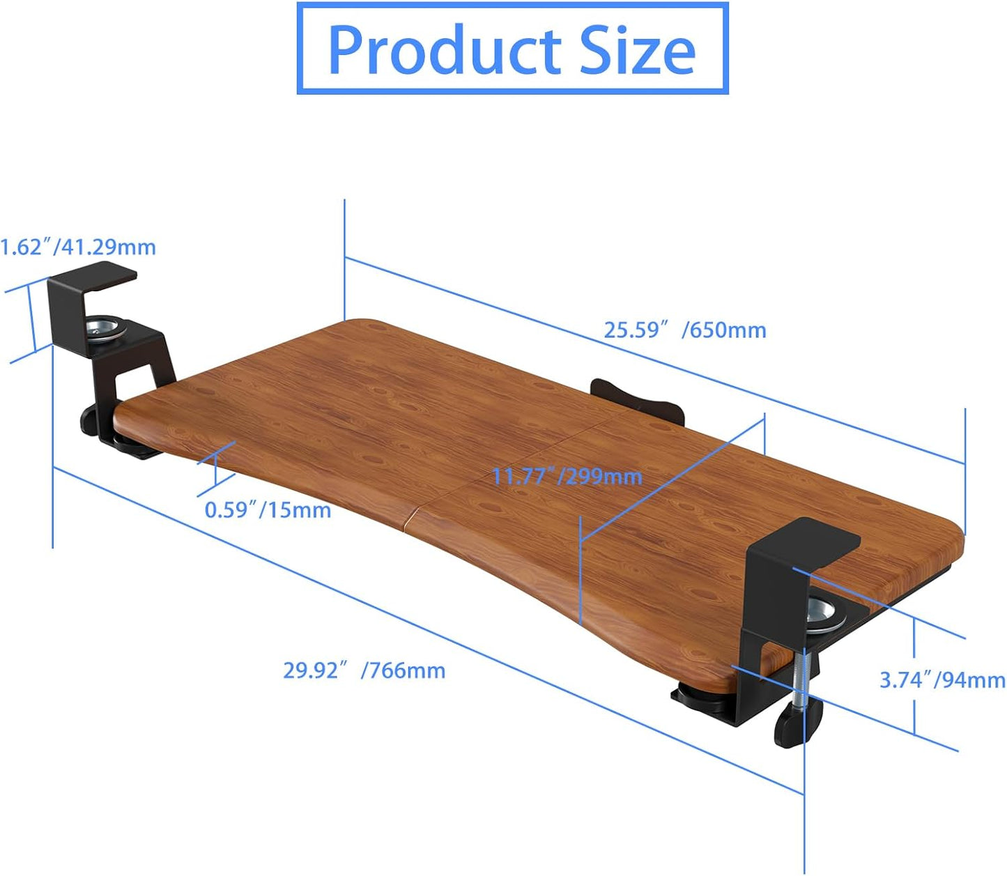 suptek Keyboard Tray Under Desk Pull Out with C Clamp Mount, Computer Keyboard & Mouse Tray, 25.6 (30 Including Clamps) x 11.8 inch Slide-Out Platform Computer Drawer for Typing, Dark Wood, DSF1SM