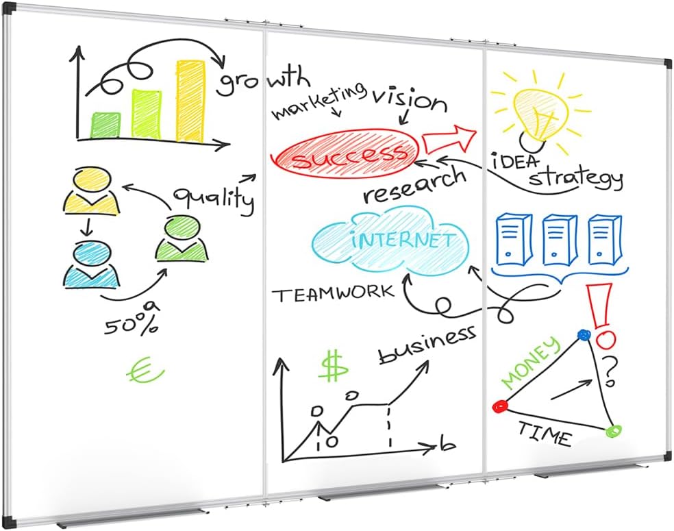 XBoard Extra Large Magnetic Whiteboard 96 x 48 Inch, Giant Foldable Dry Erase White Board with Aluminium Frame & Marker Tray 8' x 4' | Wall Mounted Tri Folding Message Presentation Board