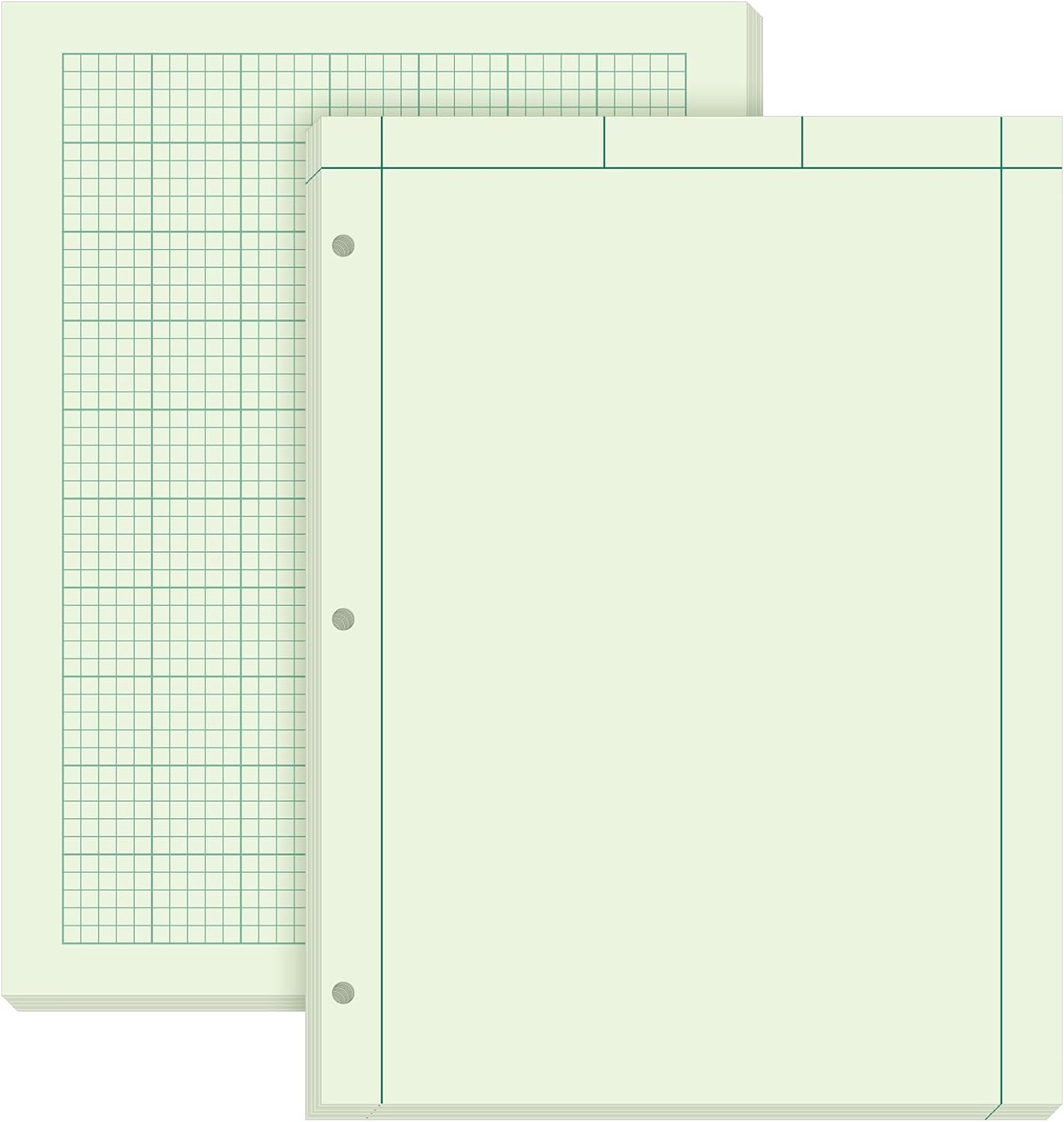 Seajan 2 Pcs Engineering Paper Notebook Engineering Computation Pad 8.5 x 11 Inches Engineer Graph Paper Notepad, 5 Squares Per Inch 3 Hole Punched Computation Pad, 100 Sheets/pack (Green)