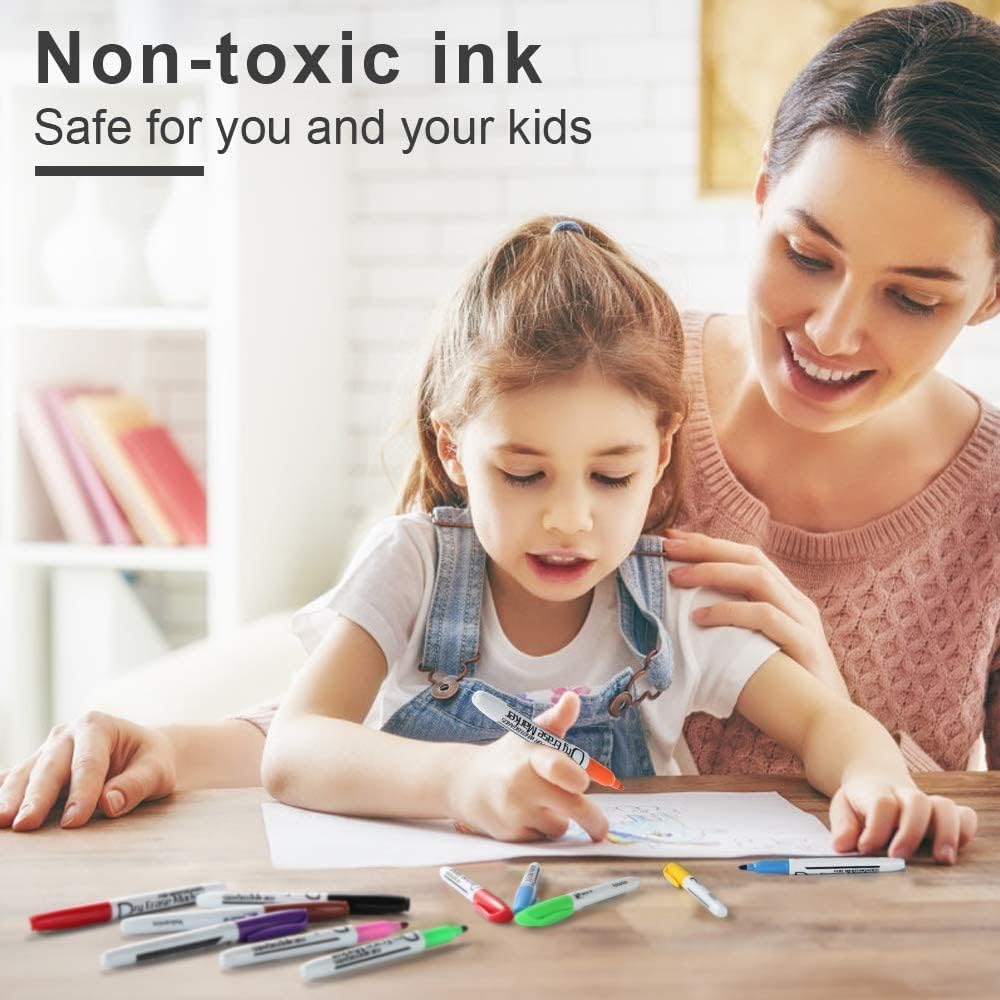 Volcanics Dry Erase Markers Low Odor Fine Whiteboard Markers Thin Box of 125, 10 Colors