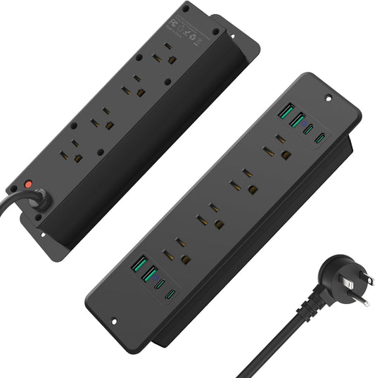 HHSOET 16 in 1 Recessed Power Strip Flat Plug, 45W Fast Charging Furniture Outlet with USB, Conference Recessed Surge Protection with 8 AC Plugs, 4 USB Ports 4 USB-C, 6ft Power Cord.(Black)