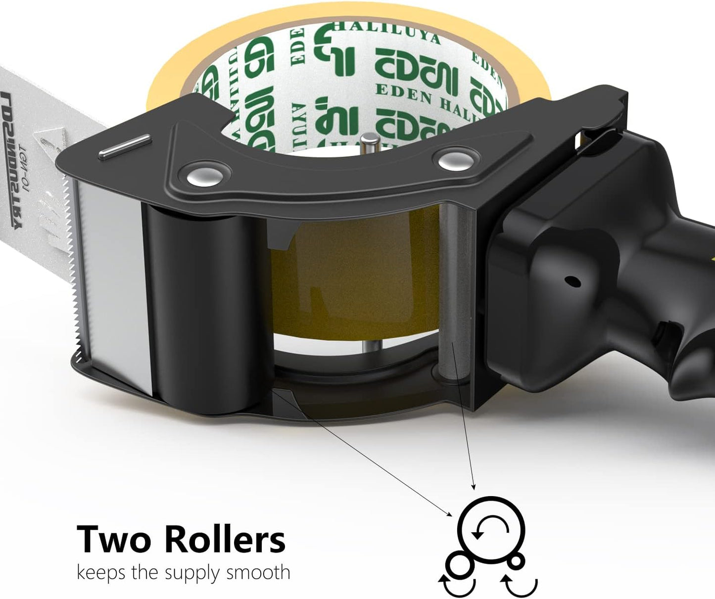 Rapid-Replace Packing Tape Dispenser Gun with Extra Blade, 2IN(50mm) Lightweight Ergonomic Industrial Handheld Heavy Duty Tape Cutter for Carton, Packaging and Box Sealing, Black