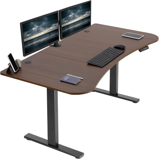 VIVO Electric 63 x 32 in Standing Desk, Memory Height Adjustment, 1B Series, Dark Walnut Top Black Frame, DESK-KIT-1B1D