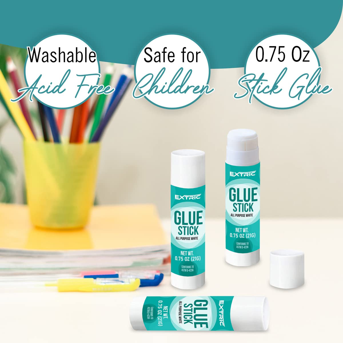 Glue Sticks Bulk Classroom, White Glue Sticks for Kids 60 Count, 0.75 Ounce, Washable All Purpose, for Kids, School and Home