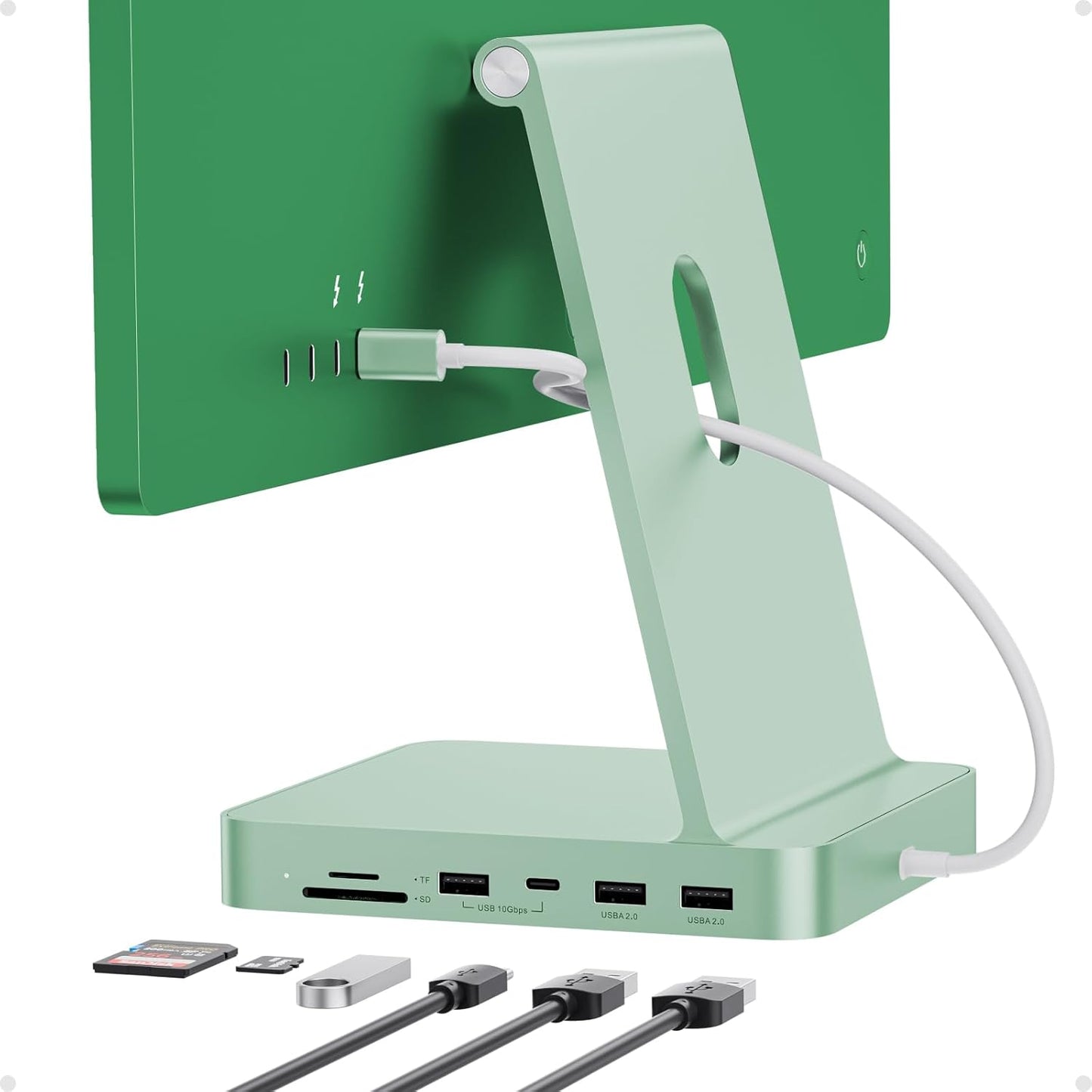 USB C HUB for iMac 24 inch 2021/2023/2024, USB Hub Adapter iMac Accessories for iMac M1/M3/M4 with USB C 10Gbps 3*USB A SD/TF, Docking Station Support Expand M.2 SSD (Not Included), Green