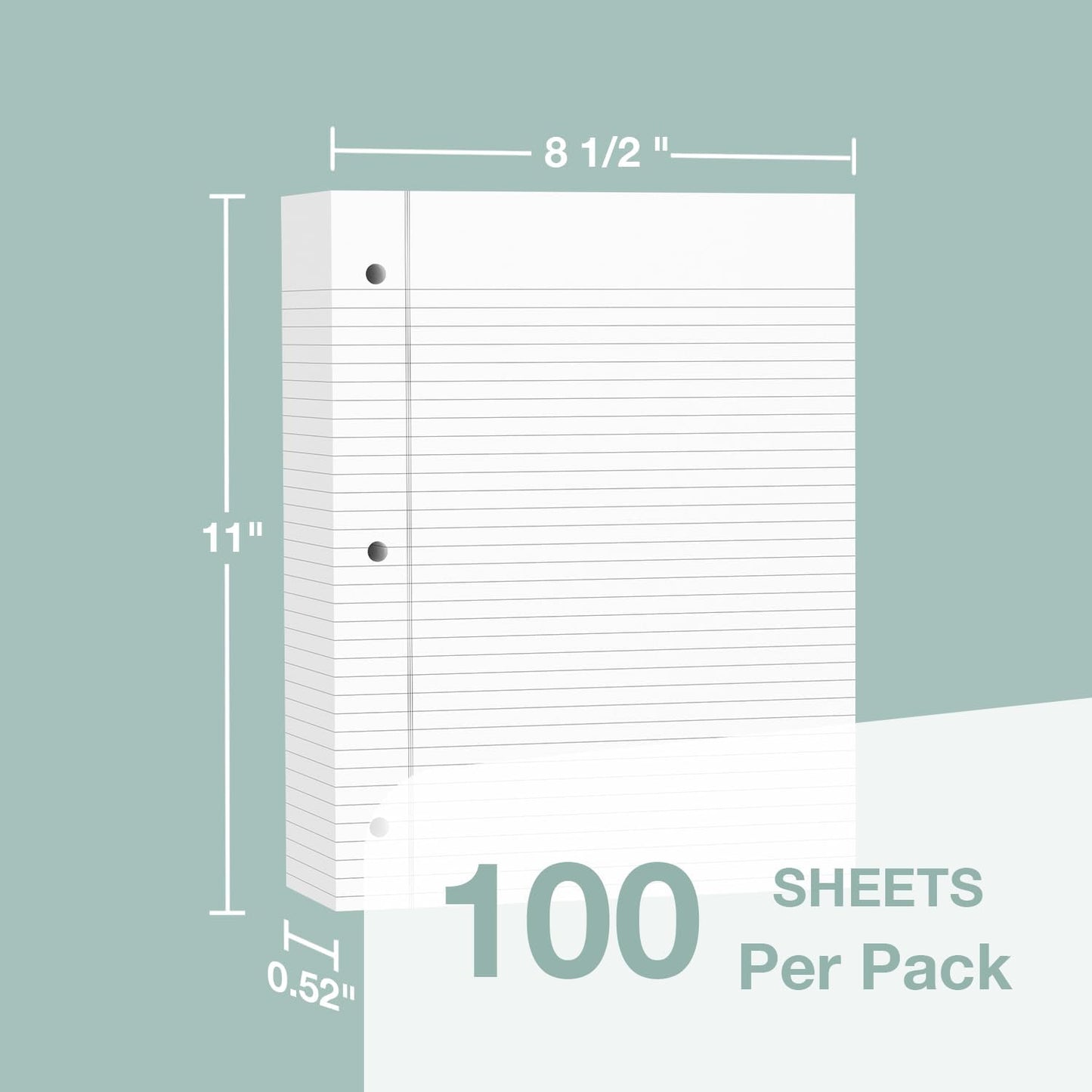 POPRUN Loose Leaf Paper, 8.5" x11" Wide Ruled, 100GSM / AA Grade Bulk Lined Filler Sheets, 3 Hole Punched for Binder Notebook, Office School Supplies, 3 Pack (300 Sheets)