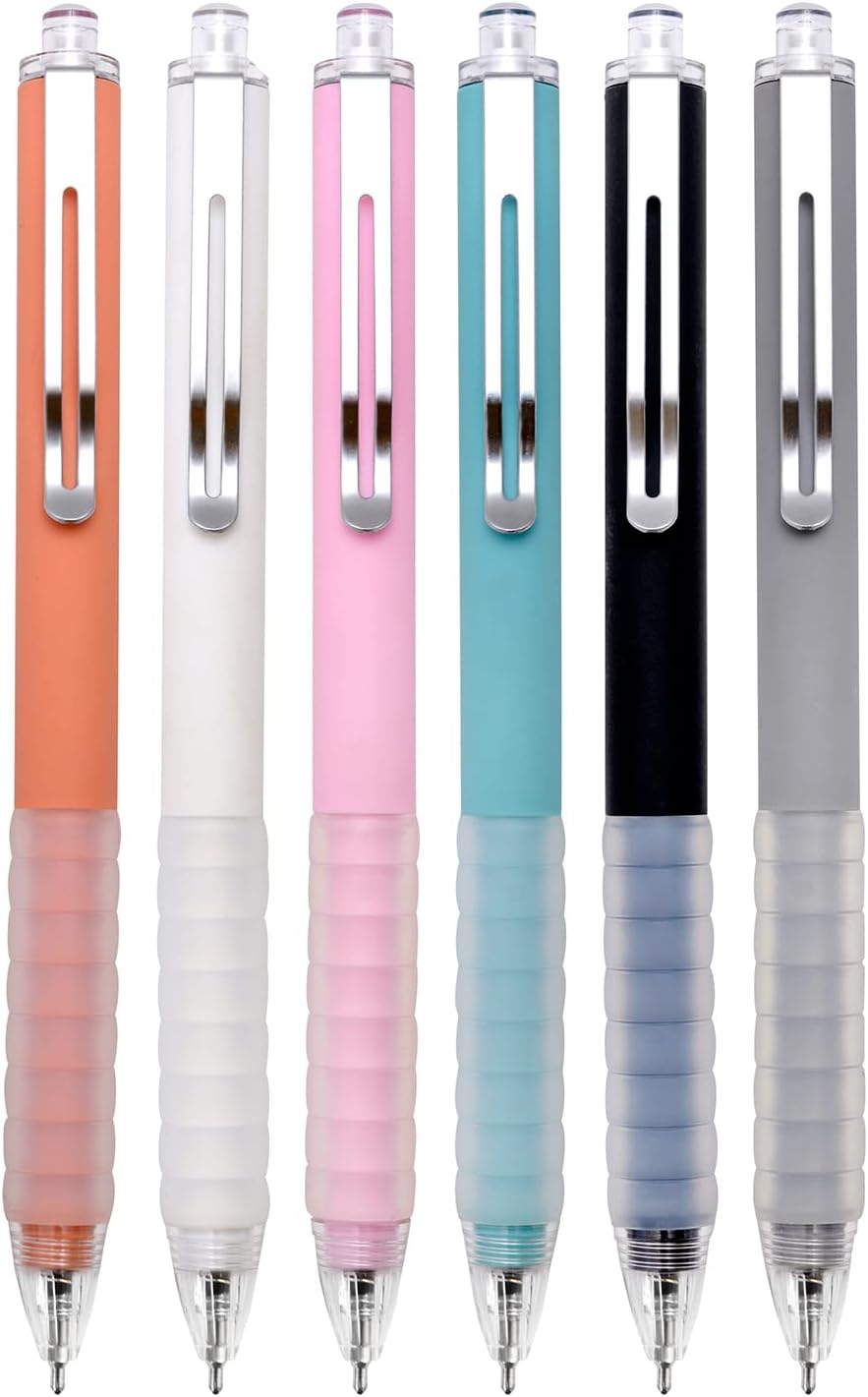 Linbsunne Ballpoint Pens Medium Point 1mm Black Ink Work Pen with Super Soft Grip Ball Point Pen for Men Women Retractable Office Pens (Silver Clip-6 count)