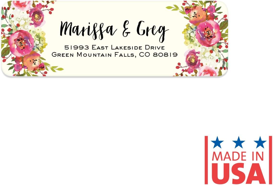 Vibrant Floral and Ivory Rolled Address Labels/Roll of 500 Personalized Address Labels/Designer Return Address Stickers in Elegant Plastic Dispenser
