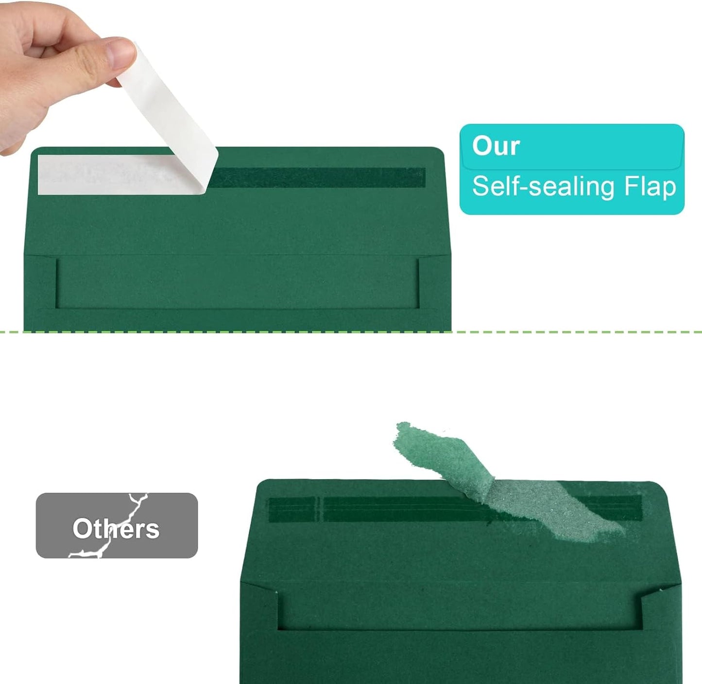 65 Pack Dark Green Self Seal Envelopes - A4, 4x6 Sizes for Invitations, Weddings, Photos, Greeting Cards & Mailing