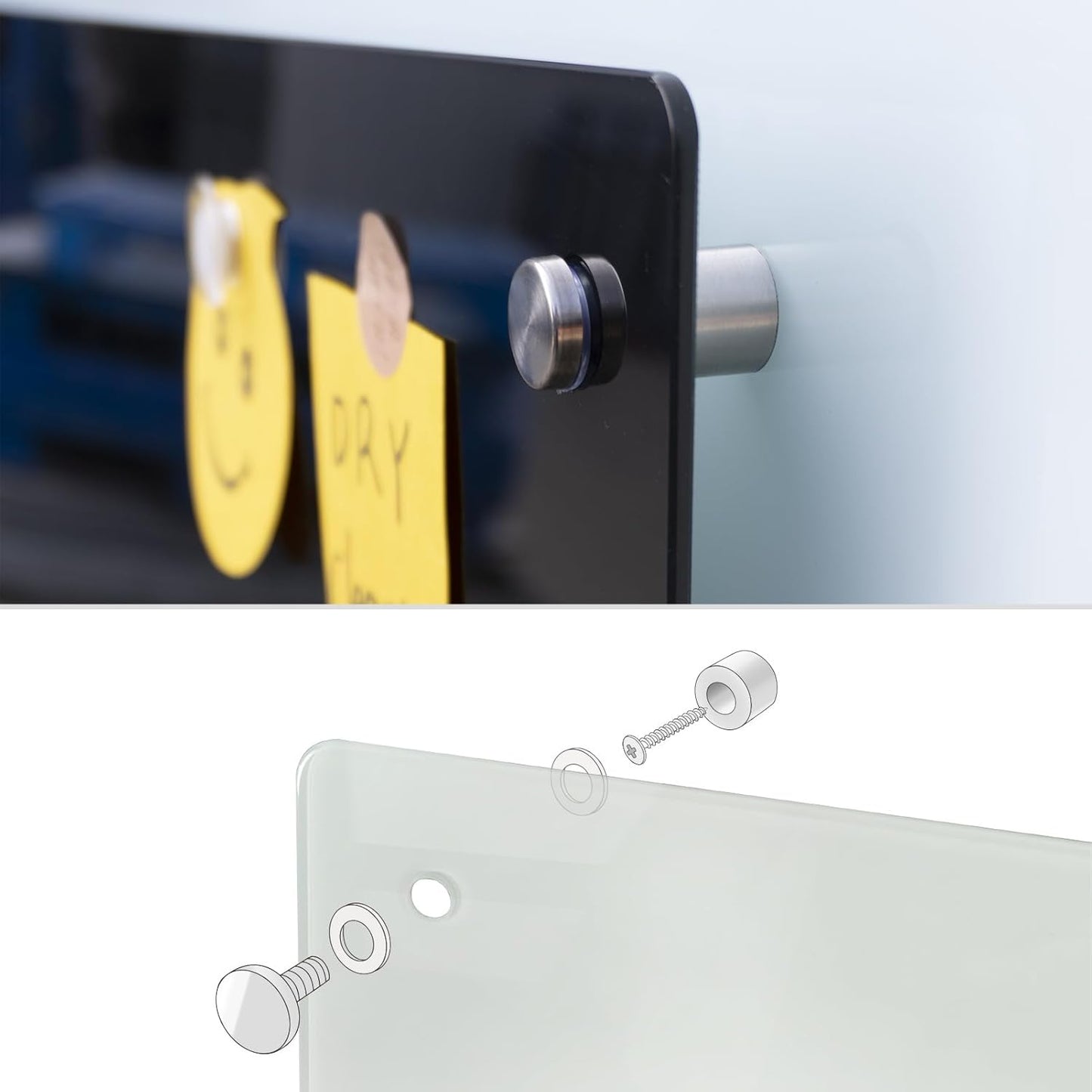 Magnetic Glass Whiteboard 48" x 36" Dry Erase Board Frameless Premium Tempered Galssboards Wall Mounted Glossy writeboard with Eraser, Marker Tray for Interactive Office, (Black)