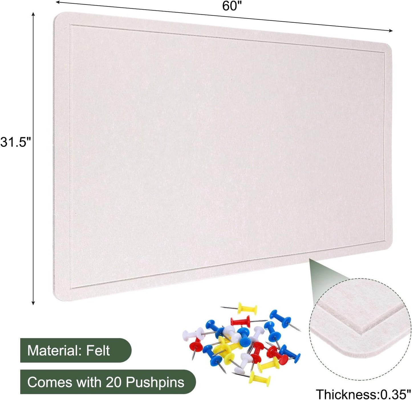 YOKIVE Felt Bulletin Board, 60 x 31.5 -Inch Foldable Decorative Pin Board Self Adhesive Felt Cork Board with 20 Pushpins, Great for Wall, Photo Display, Paste Note, Schedule(Light Camel)