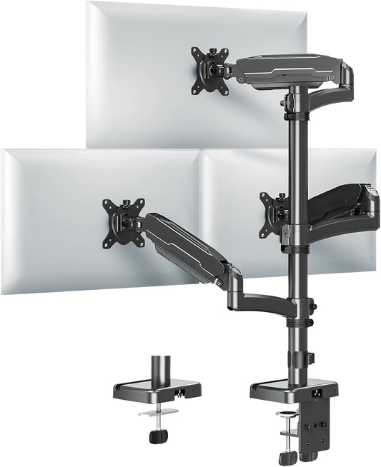 MOUNT PRO Triple Monitor Mount for Max 32" Computer Screen, Adjustable 3 Monitor Desk Mount, up to 17.6lbs Each, Gas Spring Three Display Arm with Tilt Swivel Rotation, VESA Mount 75x75/100x100mm