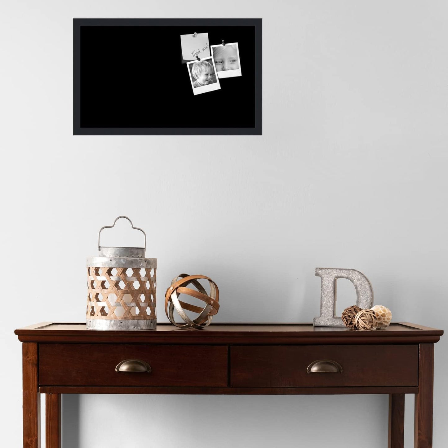 PinPix 24x14 Inch Cork Bulletin Board. This Decorative Framed Pin Board Comes with Solid Black Design and a Satin Black Frame. Ideal for Home Office Decor or Message Board (PinPix-622)