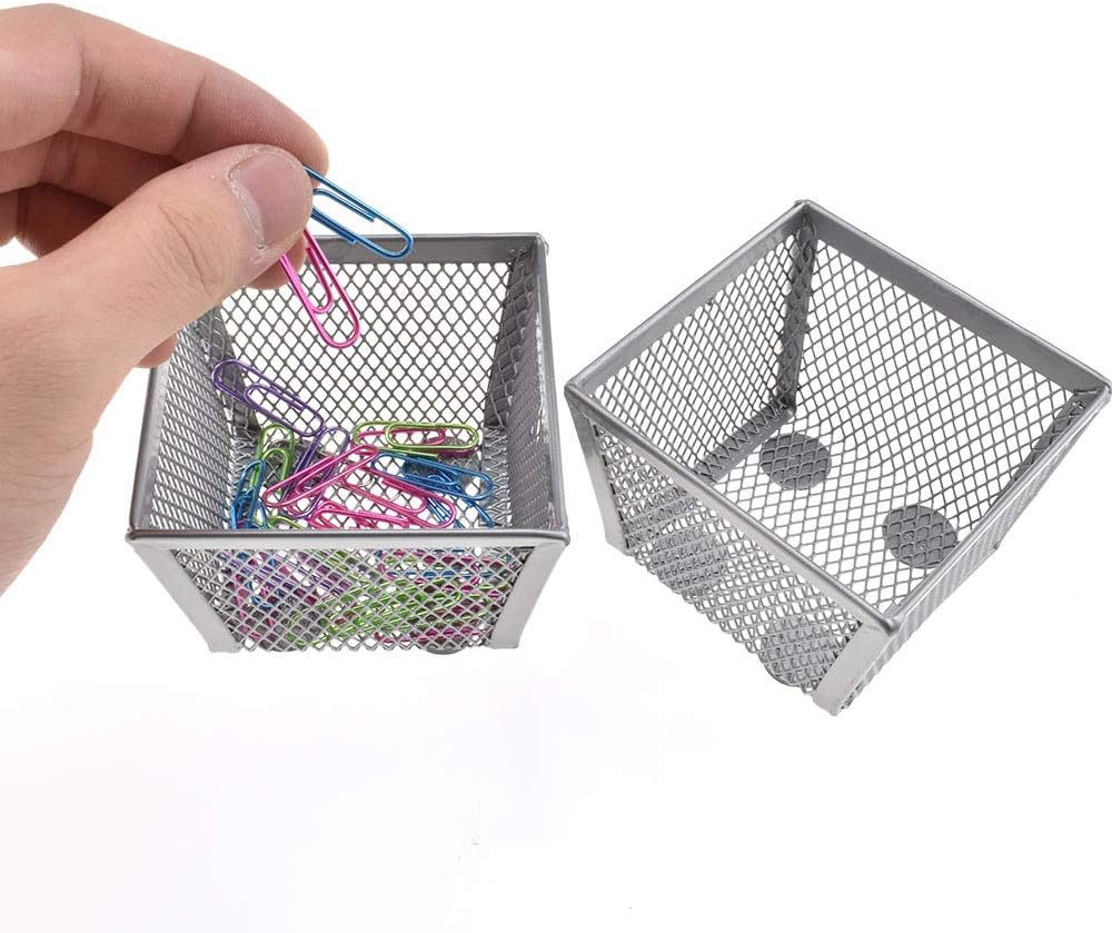 HAHIYO Stackable Paper Clip Mesh Holder cup 2.2" Height 2 Pack Silver Sturdy PaperClip Holder Container for Desk Drawer Organizer Collection for Home Office School Soft Foam Feet No Sharp Edges