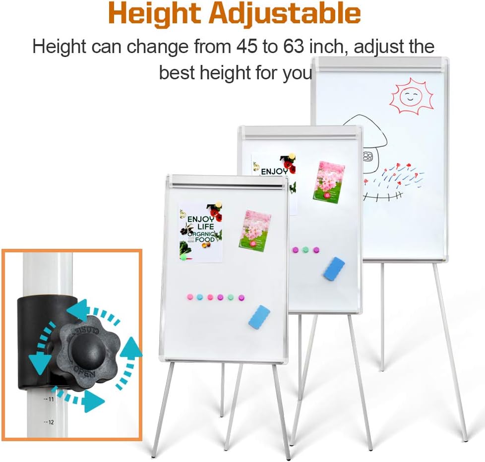 2-Pack Magnetic Dry Erase Easel Set – 36" x 24" Adjustable Height Whiteboard with Tripod Stand, Flipchart Paper, Magnets & Eraser, Great for Office, Classroom & Presentations -White Frame
