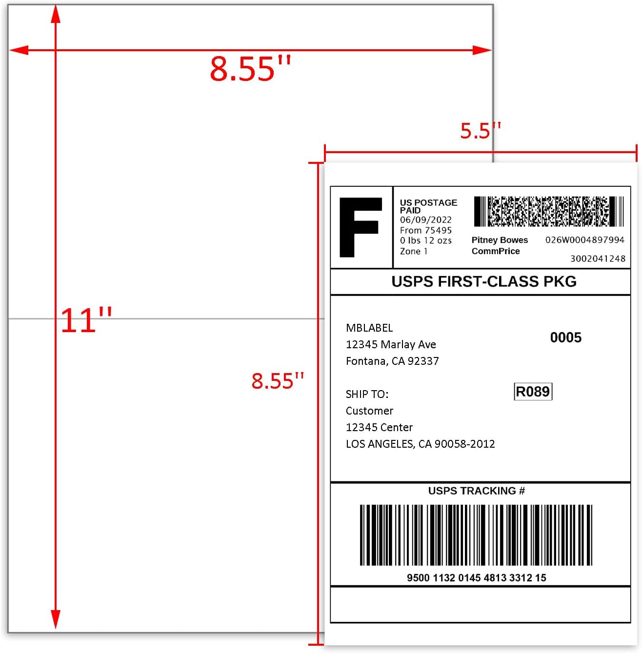 Half Sheet Shipping Labels, 8.5" x 5.5" Address Labels, Half Sheet Self Adhesive Mailing Labels for Laser & Inkjet Printers (100 Sheets, 200 Labels)