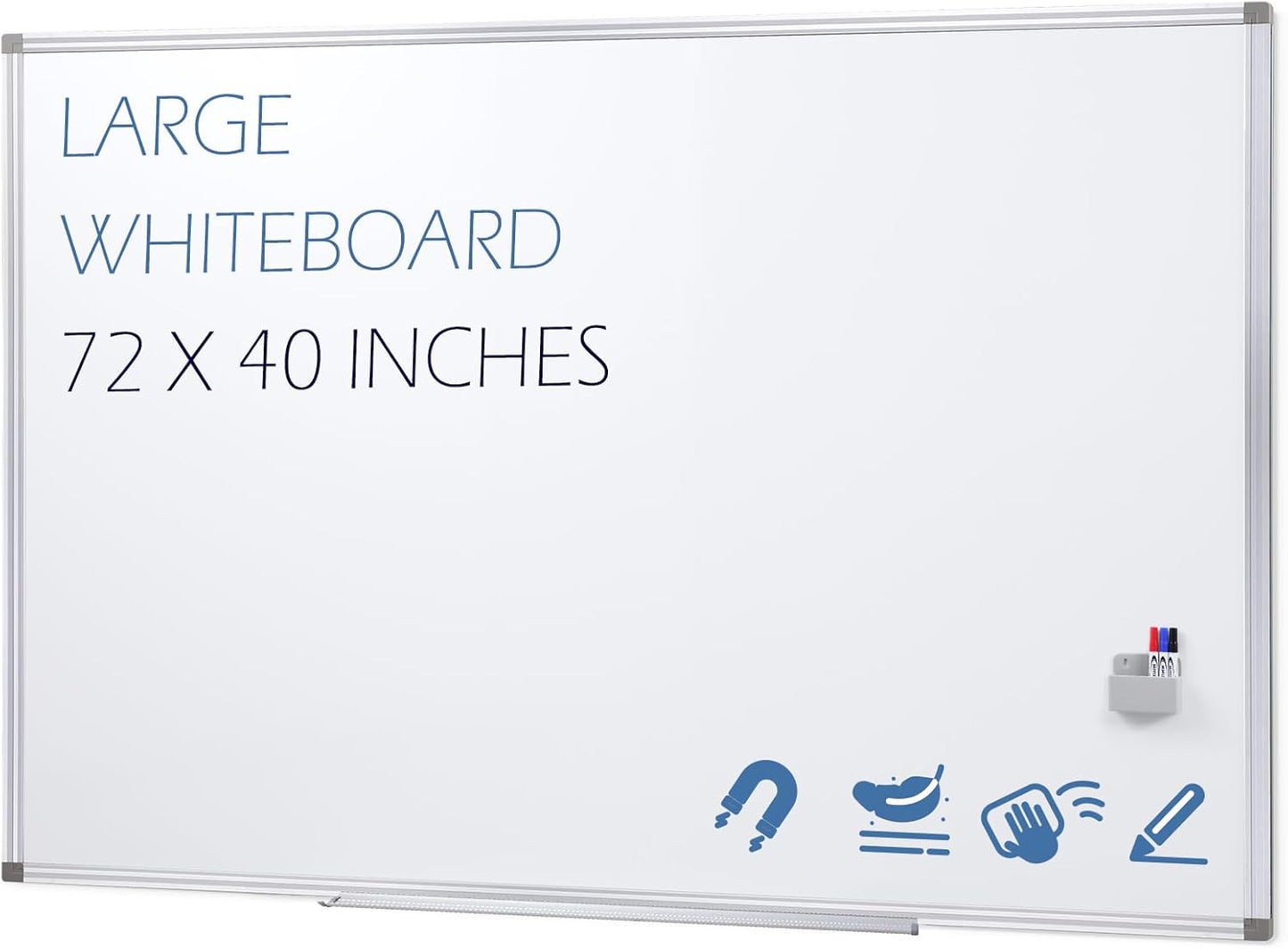 SWANCROWN Large Magnetic White Board, Dry Erase Board 72 x 40 Inches with Thick Aluminum Frame, Large Dry Erase Board for Wall Built-in Magnetic Pen Holder & Long Marker Tray for Conference Room