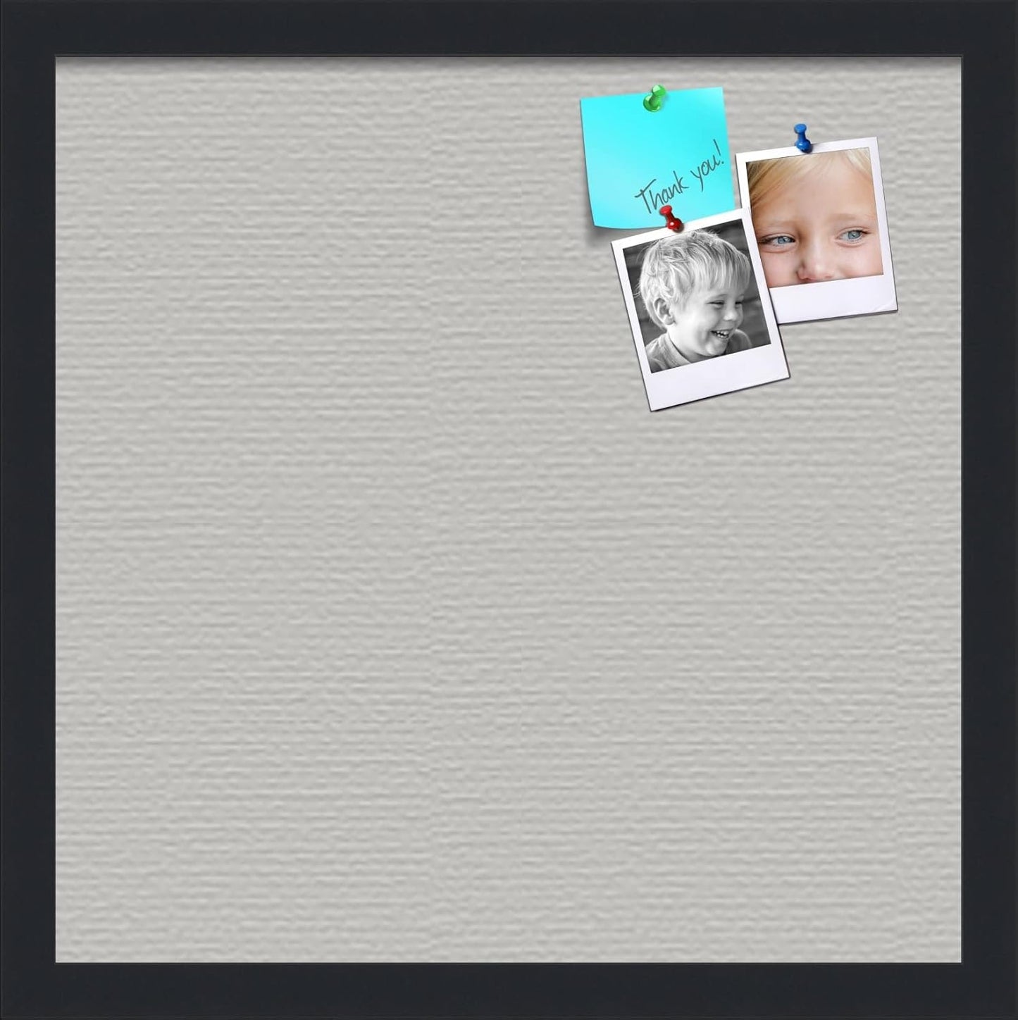 PinPix 16x16 Inch Cork Bulletin Board. This Decorative Framed Pin Board Comes with Light Stone Design and a Satin Black Frame. Ideal for Home Office Decor or Message Board (PinPix-1809)