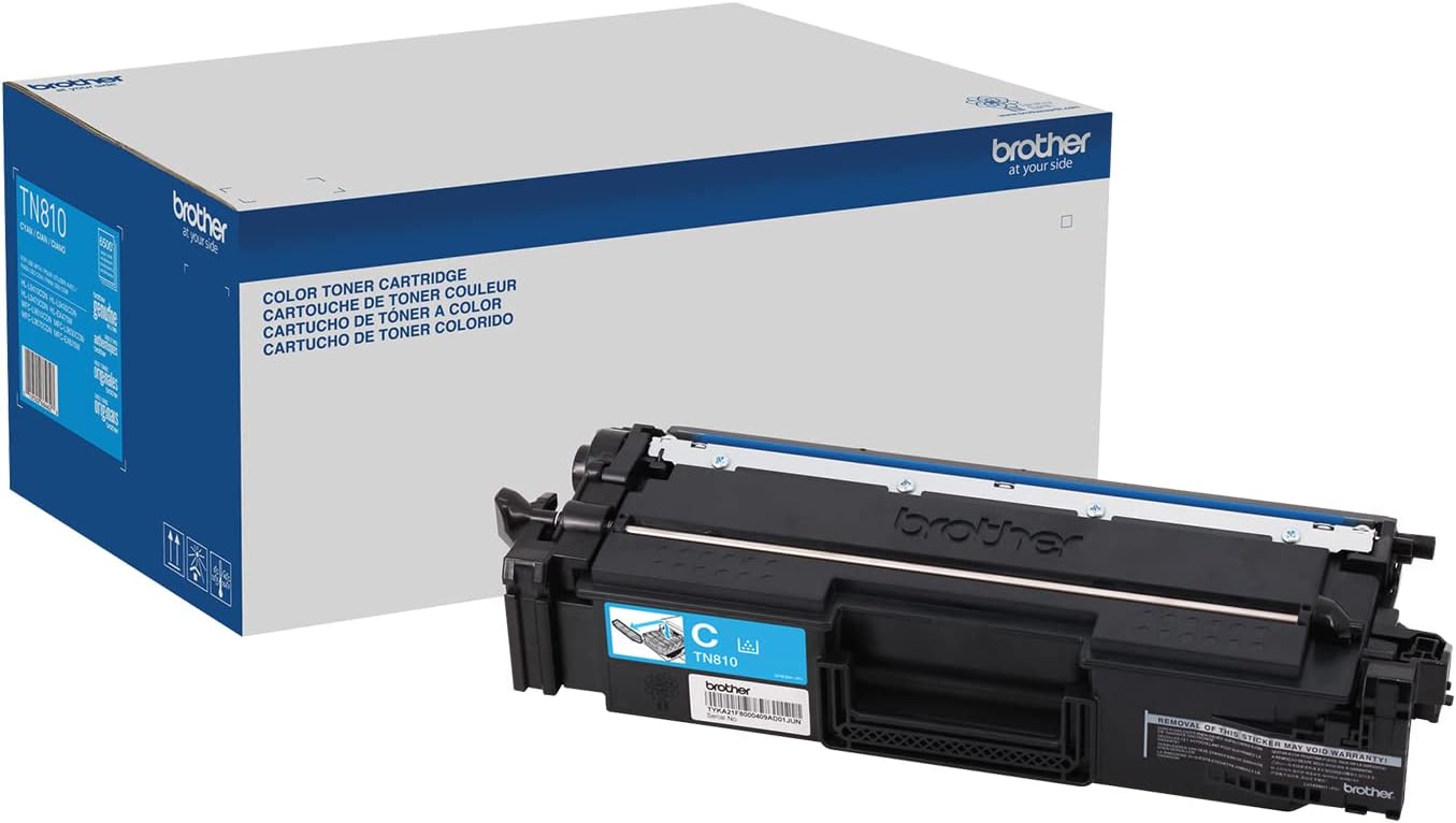 Brother Genuine Standard Yield Toner Cartridge, TN810C, Replacement Cyan Toner, Page Yield Up to 6,500 Pages