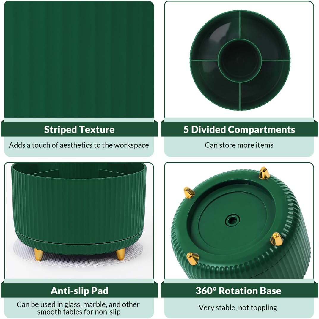 SKYDUE 360 Degree Rotating Desk Organizer, Dual-Purpose Pencil Pen Holder for Desk, Rotating Desk Pen Organizer with 5 Slots, Art Supplies, Pencil Cup for Office, School, Home