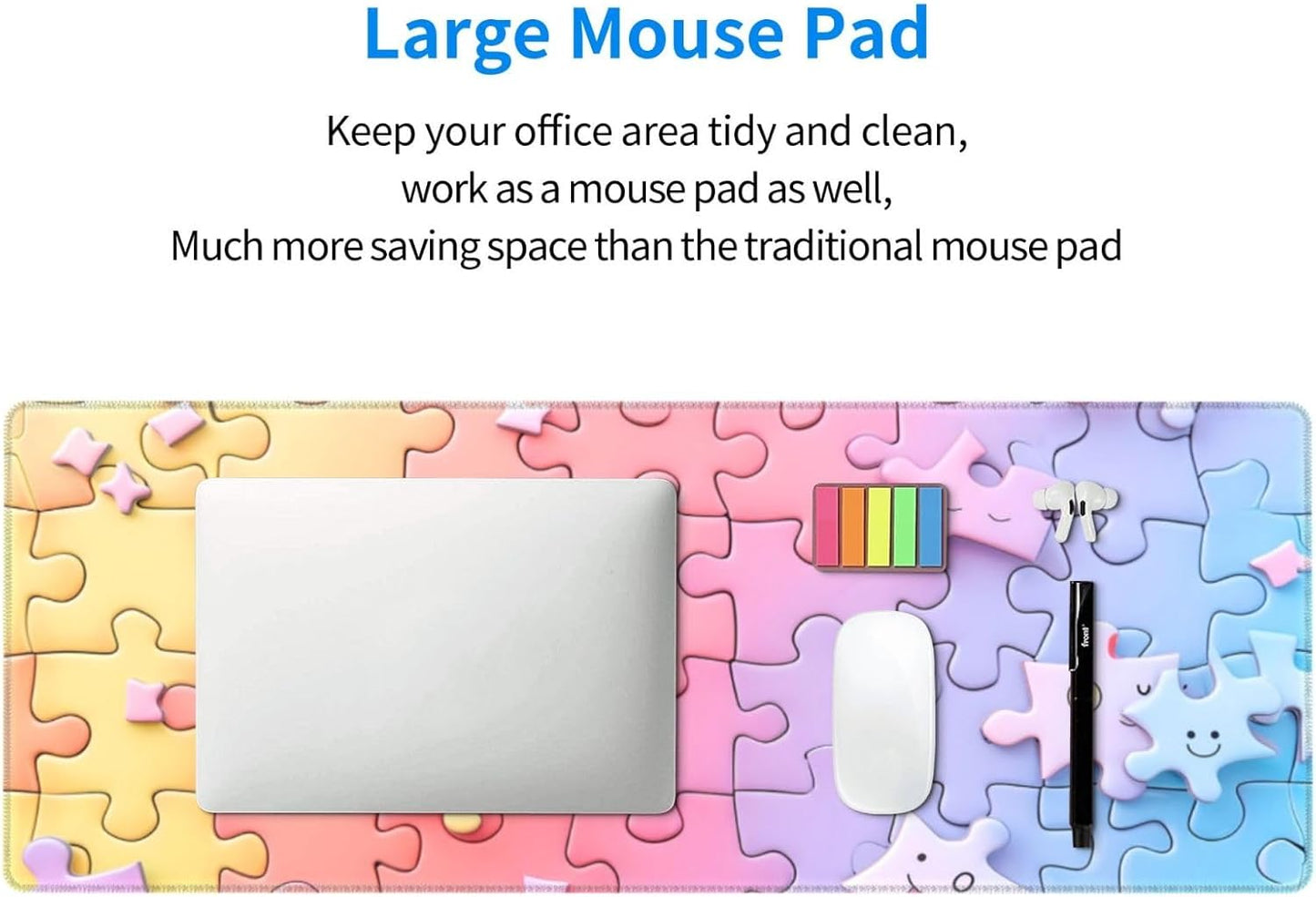 Gaming Mouse Pad Desk Pad,Extended Big Mouse Pad,31.5x11.8 Inch Long Computer Keyboard Mouse Mat Mousepad with 3mm Non-Slip Base and Stitched Edge for Gaming and Office… (Multicoloured Puzzle)