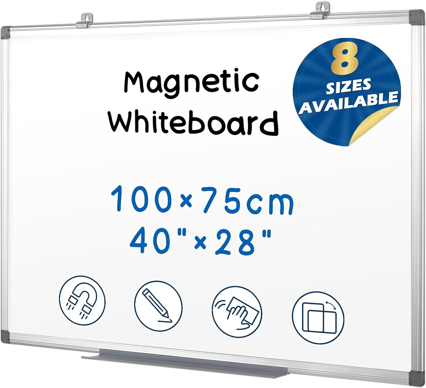 SWANCROWN Large Magnetic Dry Erase Whiteboard 40" x 30 ", Aluminum Frame with Silver, Wall Mounted or Hanging White Board, Home Office Classroom Board