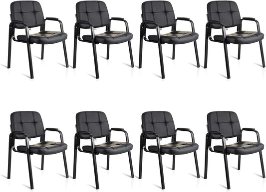 CLATINA Waiting Room Guest Chair with Bonded Leather Padded Arm Rest for Office Reception and Conference Desk Black 8 Pack