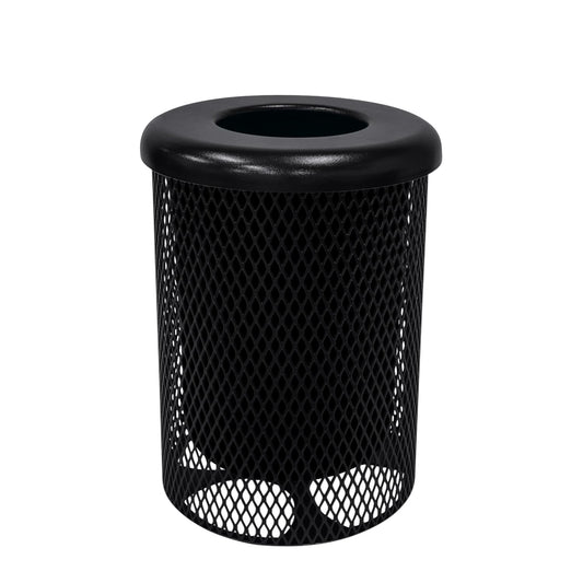 RFT-BLK Heavy Duty 32 Gallon Round Trash Receptacle, Liner Included, Black with Black Flat Top, Made in America