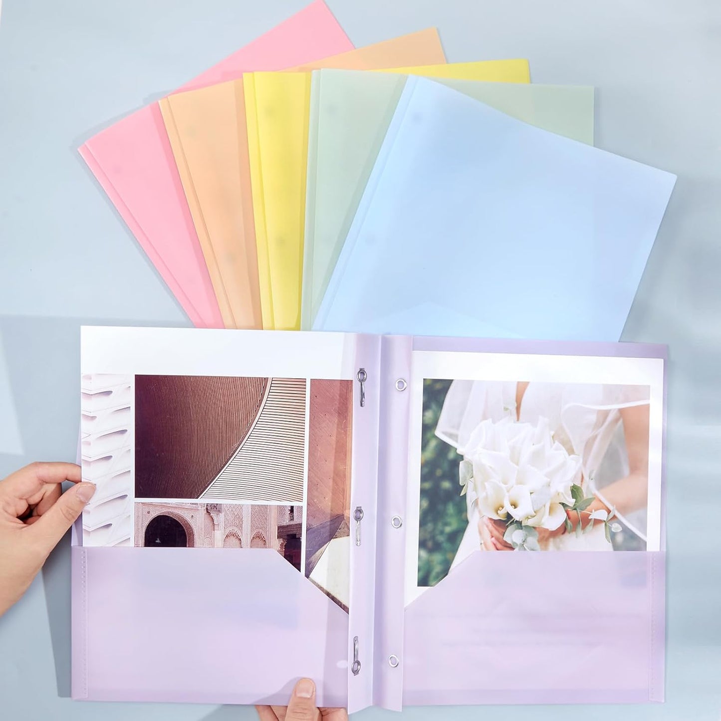 Patelai 48 Pcs Plastic Folders with 2 Pockets and 3 Prongs Home Folders with Card Slot Letter Size Heavy Duty Report Covers for Back to School(Purple, Orange, Pink, Yellow, Green, Blue,Classic)