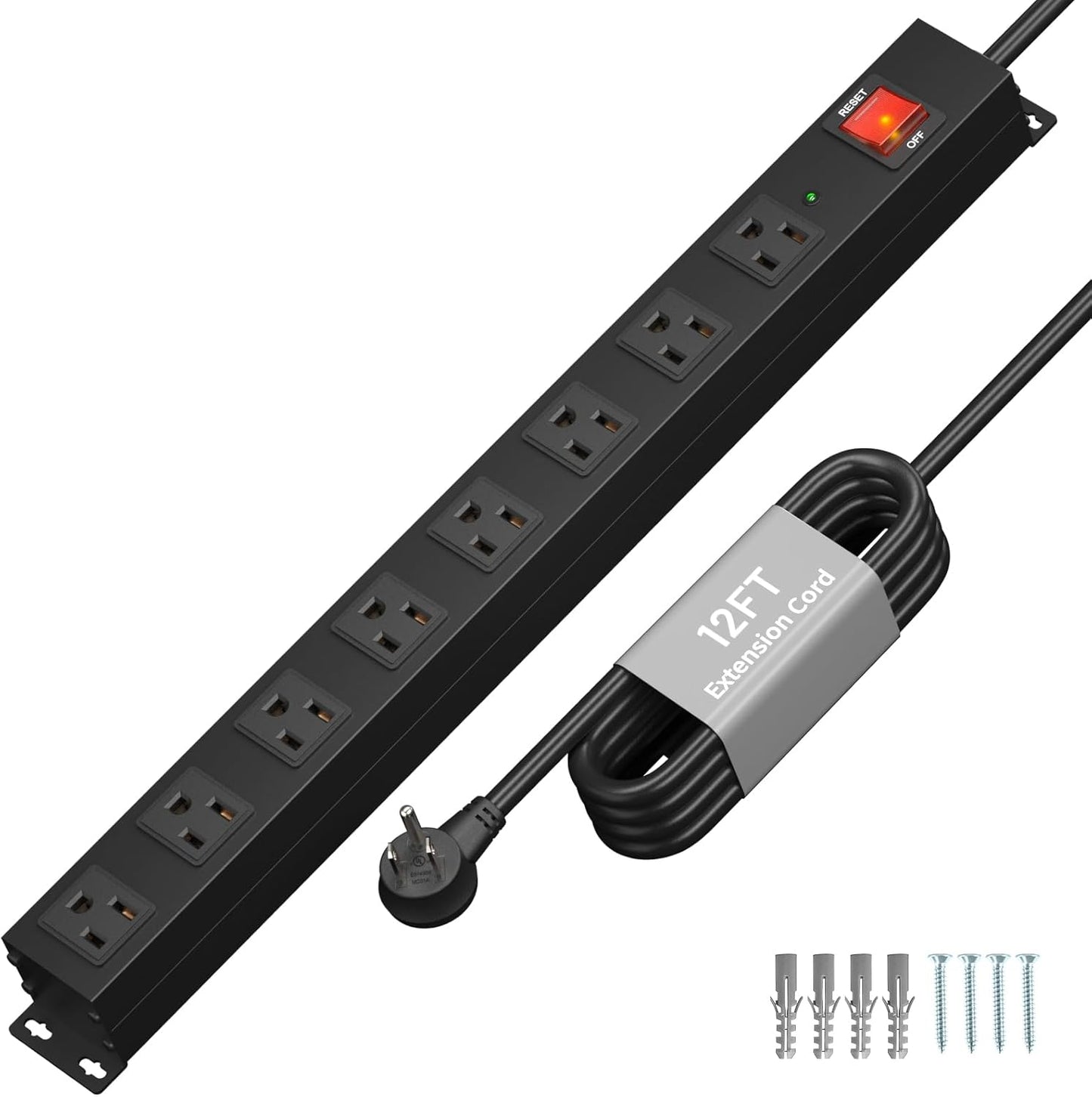 KF 8 Outlet Heavy Duty Power Strip Surge Protector, 2100J Surge Protection Power Strip, 15A/1875W Mountable Power Strips with Upgraded Switch, 14AWG 12FT Power Cord