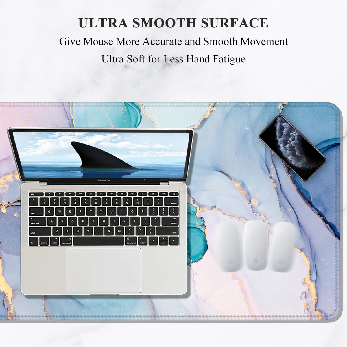 Auhoahsil Large Gaming Mouse Pad, Marble Theme XXL 35.4 x 15.7 in Desk Pad Stitched Non-Slip Rubber Long Computer Mousepad Thin Extended Full Size Desk Mat for Desktop Laptop Wireless Mice, Teal Pink