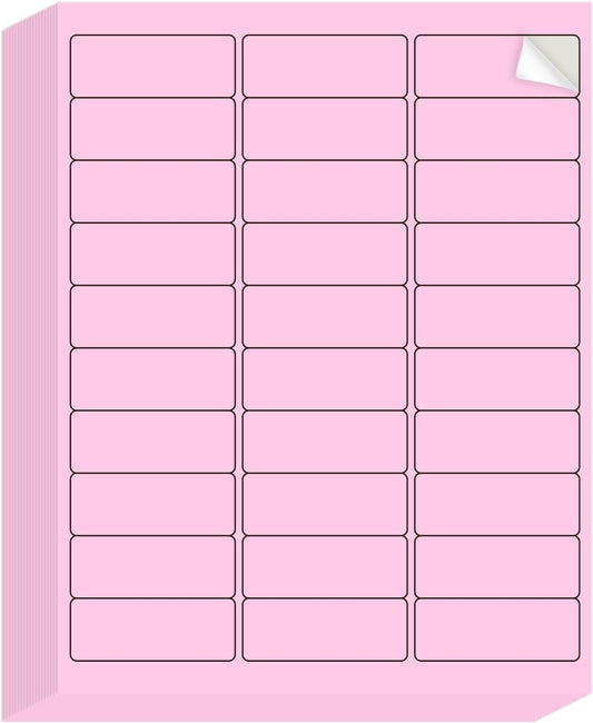 8-1/2 x 11 Neon Color High Light Labels for Laser & Inkjet Printer, Strong Adhesive (Pink, 1" x 2-5/8" - 30 Per Page | 600 Labels)