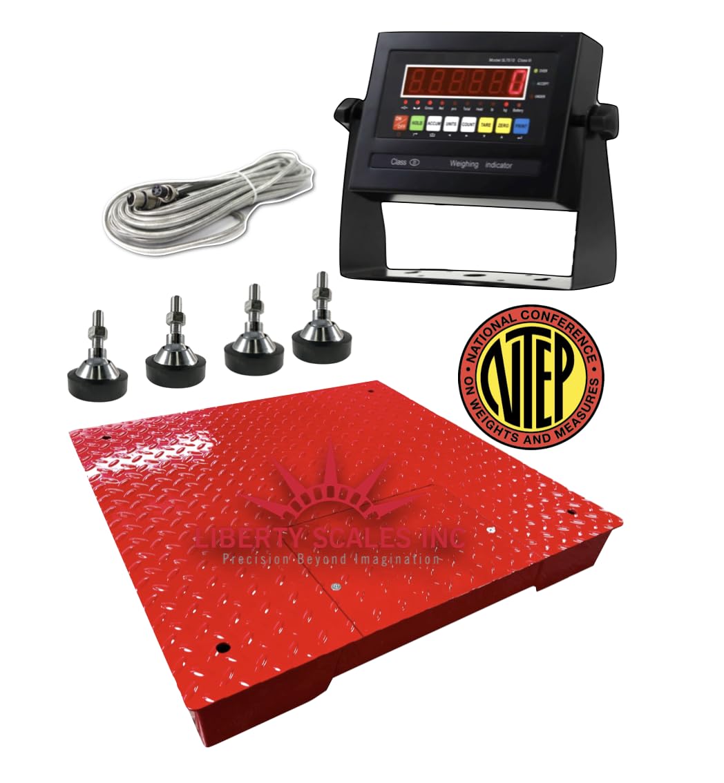 Liberty LS-800-3x3 NTEP Certified (Legal for Trade) Heavy Duty Industrial Floor Scale | 36" x 36" | Capacity of 5000 lbs x 1 lb Red