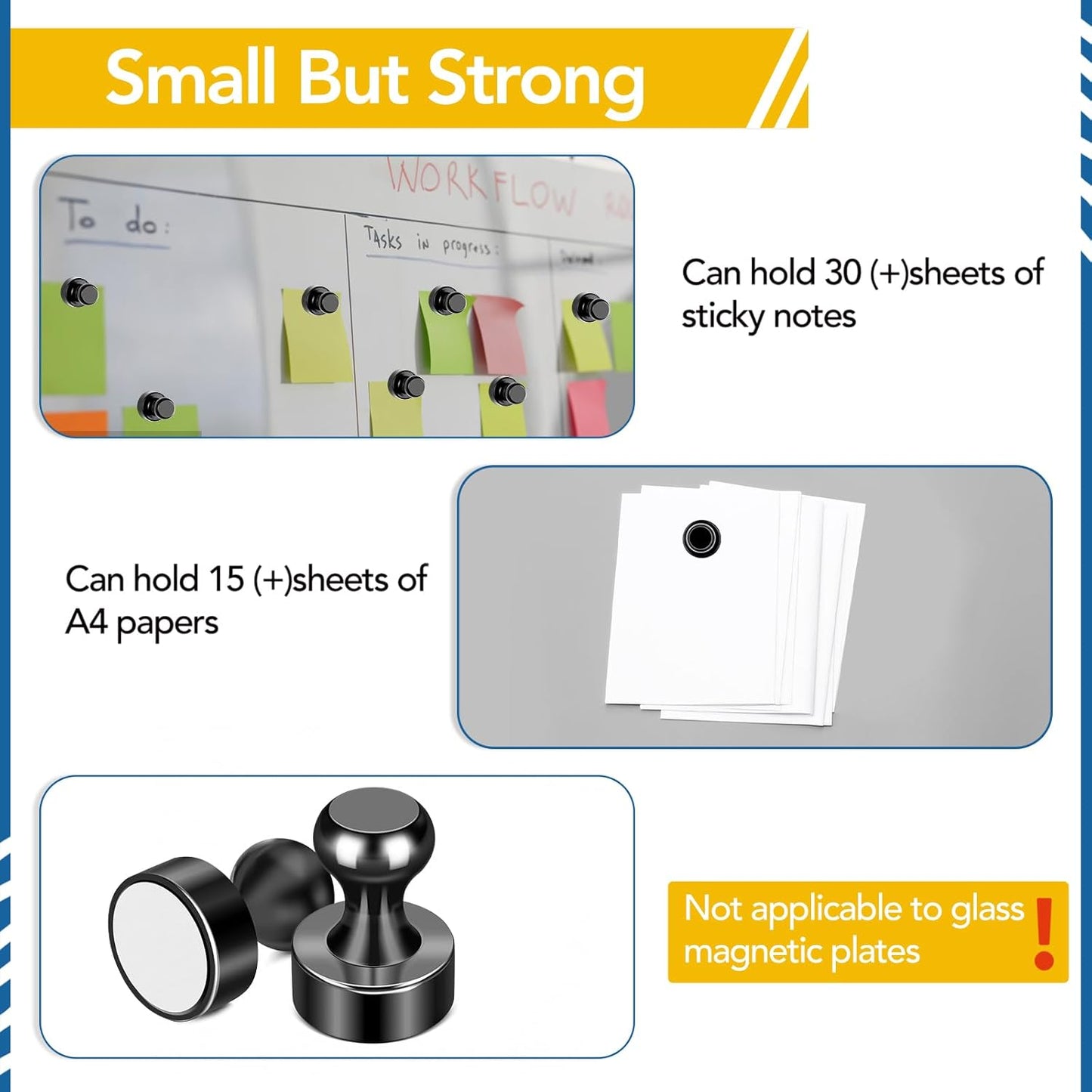 LOVIMAG Refrigerator Magnets, 56 Pcs Fridge Magnets Black Strong Magnets for Whiteboard, Small Neodymium Magnets for Fridge, Push Pins Magnets Ideal for Kitchen Magnets, Office Magnets, Map Decorative