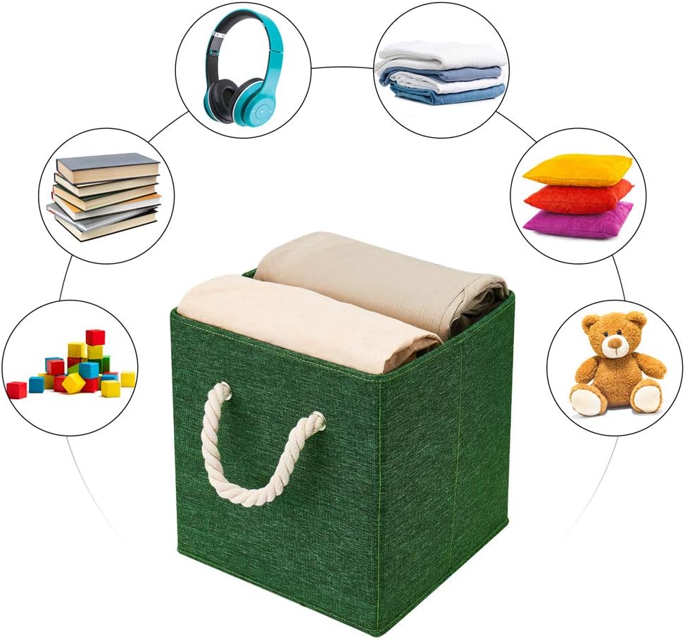 Green Foldable Fabric Cube Storage Bins Cube Storage Organizer Bins Storage Cubes Basket Drawers Organizer Decroative Storage Box Fabric Storage Cubes Baskets for Organizing Closet Shelves ,Q-ST-51-4